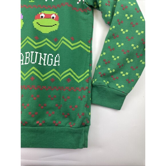 Nickelodeon TMNJ Cowabunga Christmas Sweatshirt Crewneck Pullover Green Womens L - Picture 4 of 10